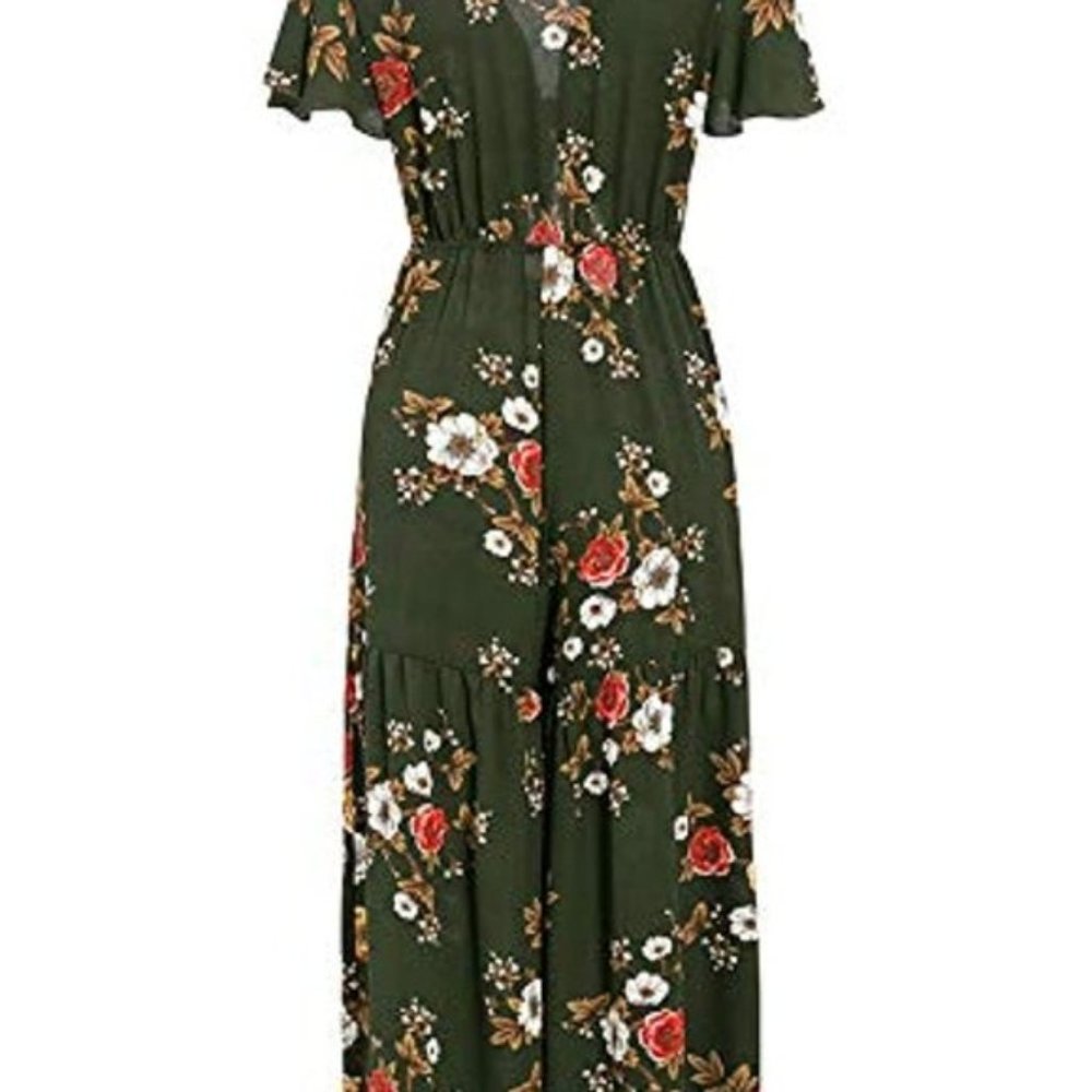 NWT Floral Keyhole Plunge V Wide Leg Jumpsuit - Picture 2 of 7
